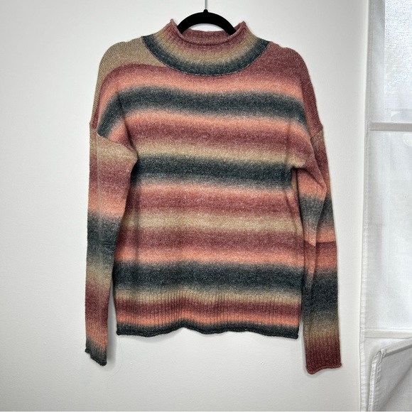 Evereve Rudy Spacedye Striped Pullover Sweater Mockneck Pink Green Size XS - Picture 3 of 7